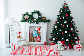 Christmas tree with fireplace interior decor house new year