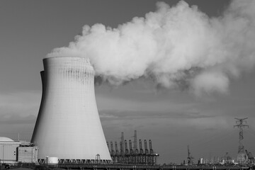 Nuclear power plant black and white