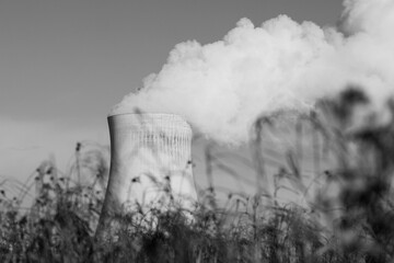 Nuclear power plant black and white