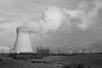 Nuclear power plant black and white