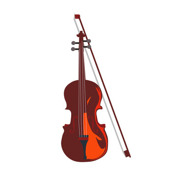 Violin vector stock illustration. Stringed bowed instrument. An old musical instrument of high register. Romantic classical music. Isolated on a white background.