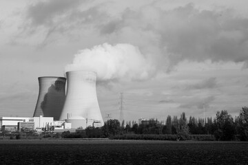 Nuclear power plant black and white