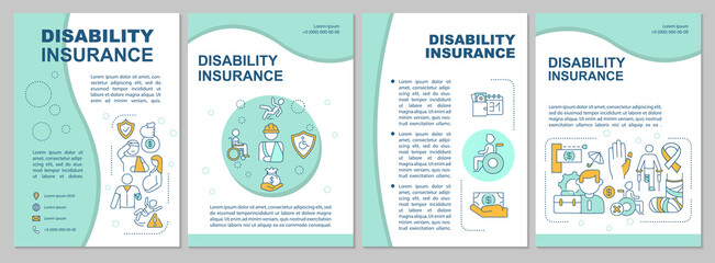 What is disability insurance brochure template. Financially protected. Flyer, booklet, leaflet print, cover design with linear icons. Vector layouts for magazines, annual reports, advertising posters