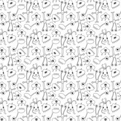 Fototapeta na wymiar Seamless pattern with doodle monsters vector illustration. Perfect for kids bedroom, nursery decoration, posters, wrapping paper and wall decorations.
