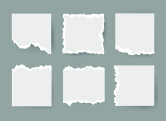 Vector Illustration Clip Art Scraps Papers. Set of Notebook Pieces. Torn Page Isolated Objects