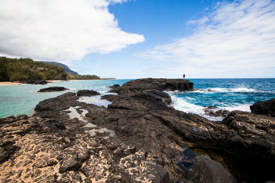 Laval rocks and headland on a Hawaiian coastline.