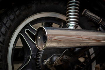 Chrome details of motorcycle exhaust