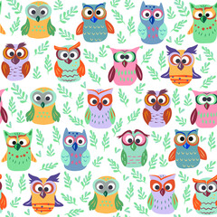 vector seamless pattern with owls and christmas motives. festive patterns for decorating children's clothing and rooms. Patterns for textiles and packaging Scandinavian style