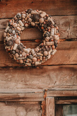 wreath of nuts and wine corks. christmas wreath made of natural materials