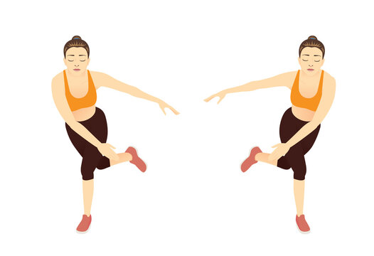Woman doing leg workout with Skaters exercise posture. Illustration about no equipment workout for sexy leg.