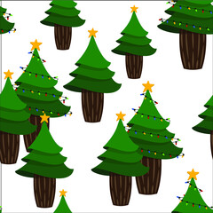 Vector illustration. Christmas seamless background. Festive decorations. Christmas tree. Green Christmas trees isolated on white background.
