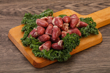 Raw chicken hearts for cooking