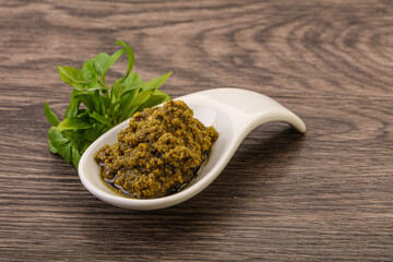 Green sauce pesto with basil