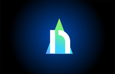 N alphabet letter logo icon for business and company. Simple green blue design with triangle