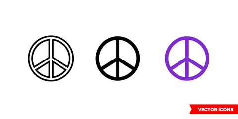 Peace icon of 3 types color, black and white, outline. Isolated vector sign symbol.