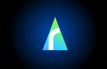 Fototapeta premium R alphabet letter logo icon for business and company. Simple green blue design with triangle