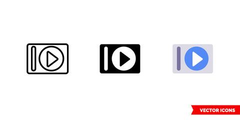 Obraz premium Play album icon of 3 types color, black and white, outline. Isolated vector sign symbol.