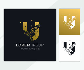 Letter U with luxury abstract rocket logo template 