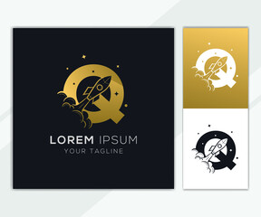 Letter Q with luxury abstract rocket logo template 