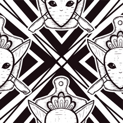 Root Vegetable - Carrot/Radish - and Knife Coat of Arms Seamless Surface Pattern Design
