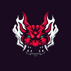 oni logo design vector with modern illustration concept style for badge, emblem and t-shirt printing. The angry oni let out smoke from her mouth