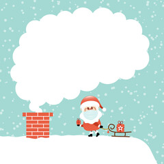 Weihnachtsmann Maske Mit Schlitten Auf Dach Rauchwolke Schnee Türkis