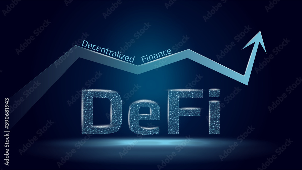 Canvas Prints text defi decentralized finance and up arrow in polygonal wireframe style on dark blue background. t