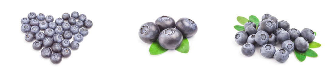 Collage of great bilberry isolated on a white background