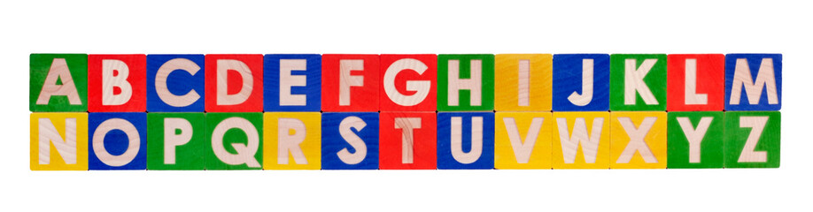 Colorful toy alphabet blocks A to Z.