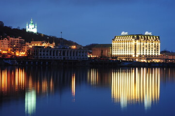 The river is the Dnieper, and the city of Kiev at night