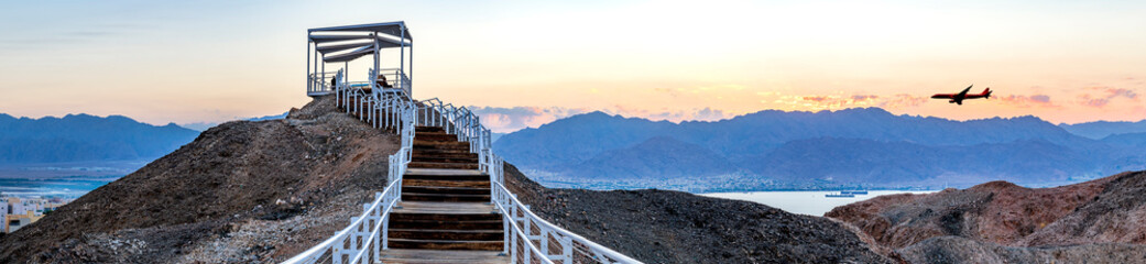 Sunrise at a top of the mount in Municipal Public Park in vicinity of Eilat - famous tourist resort city in Israel