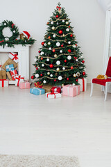Christmas tree with fireplace presents interior decor house new year