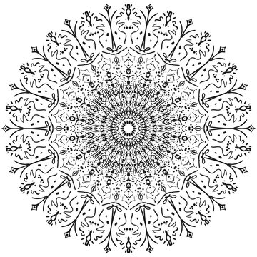 recommend clip art: Circular Mandala Vector Hand drawn illustration. Turkish, Arabic, Indian, Moroccan and Ottoman Black and white illustration Coloring page or book, anti-stress, hobby.