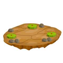 Minefield. Brown desert with bombs. Set of mines on ground. Rocks and sand. Modern warfare landscape. Explosive element of war. Cartoon flat illustration