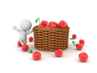 3D Character leaning on cherry basket