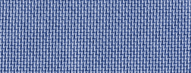 Long banner in blue with denim texture. Blue fabric texture background, seamless backdrop. Texture of natural linen or cotton fabric, web banner.