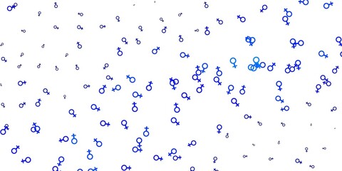 Light BLUE vector pattern with feminism elements.