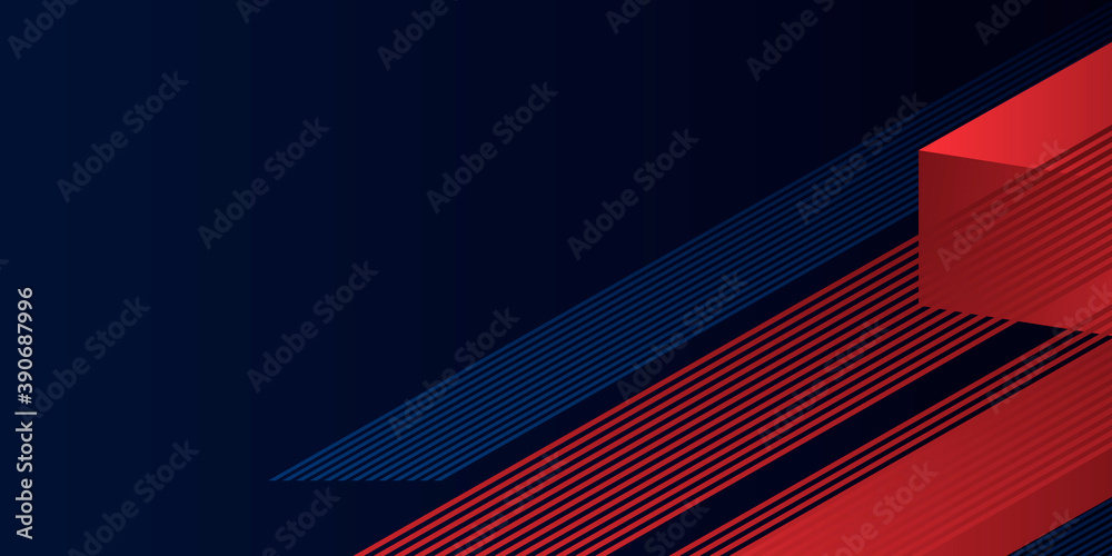 Sticker blue red abstract background with shiny red lines on dark blue background