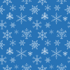Snowflakes seamless pattern on red background. Vector illustration. Christmas textile print.