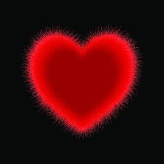 Red fluffy heart. Izolated vector illustration. Use for printing, posters, T-shirts, textile drawing, print pattern.