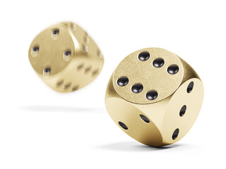 Golden gaming dices closeup