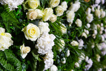 Rose arrangement in the wedding hall