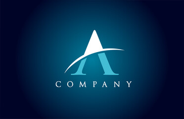 Fototapeta premium A alphabet letter logo icon for company in blue and white colour. Simple swoosh design for corporate and business