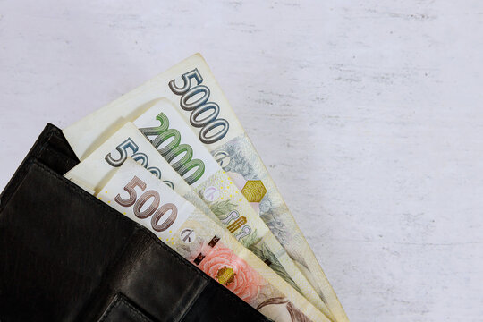 Czech Republic banknotes korun in his wallet