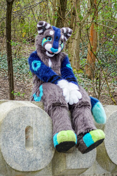 Volkspark Friedrichshain, Berlin, Germany - april 14, 2018: a furry in Berlin at public Volkspark Friedrichshain