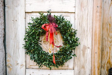 Christmas wreath on the door at christmas