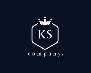 Letter KS luxury crown logo. Graceful, elegant, calligraphic design. Beautiful vintage emblem for book design, brand name, business card, restaurant, boutique, hotel, cafe, badge, identity, label.