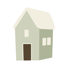 Single design element winter house. Flat style hand drawn illustration for sticker, pattern, planner design, logo, clothes design and other design. Hygge, slow living, still live. Cozy home art.