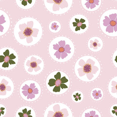 Vector vintage pink floral seamless repeating tossed pattern background. Perfect for fabric, wallpaper, scrapbooking projects.