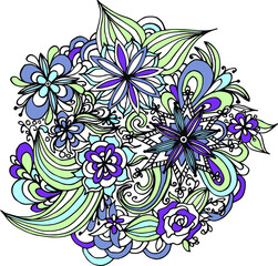 Flowers in the style of Doodle. Anti-stress coloring book. Beautiful hand-drawn drawing.